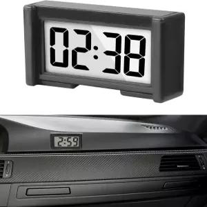 UNLRAE 자동차 시계 교체 액세서리 접착식 미니 대시보드 배터리 작동 소형 디지털 대부분의 트럭(블랙)에