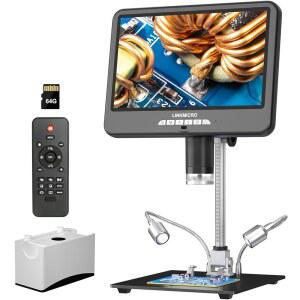 [미국배송] 링크마이크로 LM210S 10.1인치 4K 60FPS HDMI 디지털 현미경 납땜 전자기기 UHD 비디오 성인용 64MP USB 코인 돋보기 오디오 포함 64GB