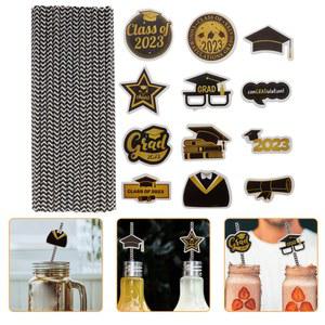 24개입 졸업 파티 종이 차 장식 축하 다용도 잔 와인 병 롱 빨대