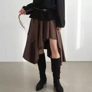 [하프클럽/]사선 언발 스웨이드 벨트세트 스커트