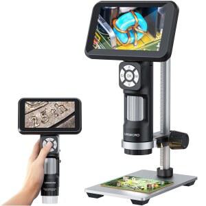 [미국배송] 동전용 링크마이크로 4K HDMI 디지털 현미경 3840P UHD 비디오 5인치 화면의 1200X 현미경 카메라 성인용 휴대용 동전 확대기 LED 조명 8개 7.3인치 메탈 스탠드 PC 뷰 32G LM115-4K