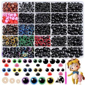 풀라시테우 1100PCS 안전 눈과 코, 뜨개질용 아미구루미 눈, 플러시 동물용 세탁기가 달린 컬러풀 인형 뜨개질 장난감, 및 테디 베어 (다양한 크기)