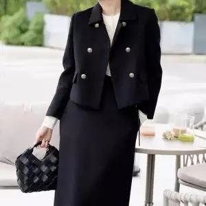 여성용 치마 울 박스형 핏예쁜 더블 솔리드 반코트 세트 정장세트 인기1