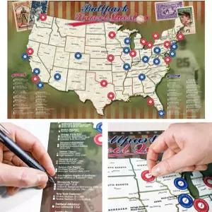 맵 유어 트래블스 볼파크 트래블 퀘스트 포스터 세트 라미네이트 및 스티커 포함 17인치 x28인치 미국산