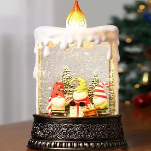 Lffital 크리스마스 스노우 글로브 놈 랜턴 타이머 모양의 홈 뮤지컬 캔들을 위한 장식 조명 데코 페스티벌