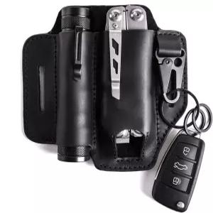 레더맨 멀티툴을 위한 젠틀스타치 가죽 시스 - 키 홀더와 손전등 시스가 있는 EDC 포켓 정리함 블랙