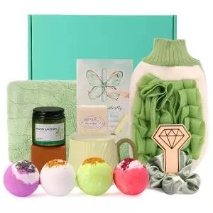 럭셔리 여성 선물 세트 12PCS - 머그잔 캔들 목욕 폭탄 비누 및 헤어 타월이 포함된 스파 배스 박스 생일