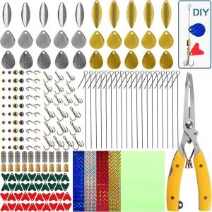 낚시 스피너 루어 제작 키트 플라이어 블레이드가 포함된 246개 DIY 용품 비즈 샤프트 클레비스 트레블 훅