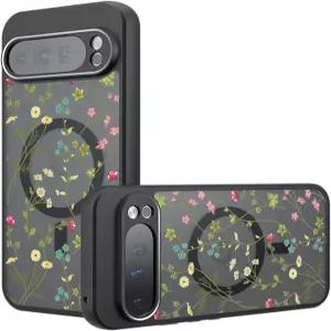 구글 픽셀 9 프로 XL용 옥시터 마그네틱 케이스 [MagSafe와 호환] 여성용 블랙 플라워 플로럴 패턴 소프트