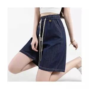 와칸다 여친 여성용 바지 데님 트레이닝 일자 빅사이즈 와이드 반바지룩 밴딩 청반바지 5부 KKE1