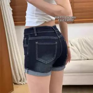 와칸다 여성 여사친 가을 슬림핏 반바지 진청 핫팬츠 청반바지 롤업 A라인 힙업 KKE3