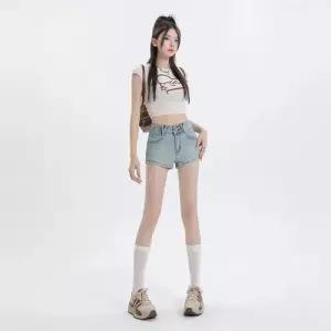 와칸다 청 빈티지 여자 여성용 핫팬츠 슬림핏 A라인 반바지 워싱 스판 청반바지 하이웨스트 힙업 KKE1