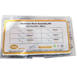 180개 알루미늄 합금 블라인드 리벳 세트 M3.2-M4.8 돔 헤드 팝 가구 수리 도구 박스