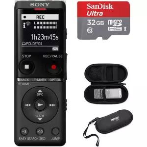 Sony ICD-UX570 시리즈 디지털 음성 녹음기 블랙 USB 번들 내장 32GB microSD 하드 휴대용 케이스