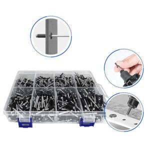 620개 3.2mm 4.8mm 알루미늄 돔형 원형 팝오픈  코어 풀링 블라인드 드로퍼 셀프 플러깅 팝 리벳 키트