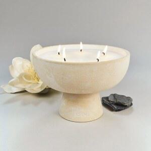 블루메 밸런스 캔들 | 화이트 로터스 & 티 5 Wick - 에센셜 오일이 함유된 리필 가능한 웰니스 캔들, 수작업으로 완성되고 부어진 소이 왁스 블렌드 세라믹 용기, 천연 면 윅스 자이언트 45온스