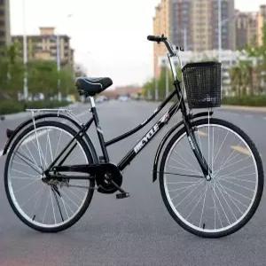 여성용 자전거 아줌마 레트로 24인치 클래식 블랙 바구니 시티바이크