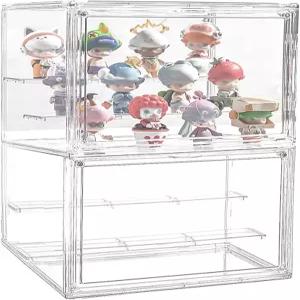 투명 아크릴 디스플레이 박스 2팩 자석 도어가 있는 보관함 이동식 플레이트 2개가 3단 케이스 액션