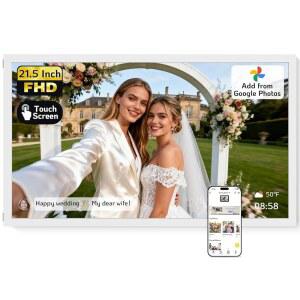 NexFoto 터치스크린 디지털 액자 대형 21.5인치, WiFi 포토 프레임 64GB, 구글 포토에서 사진 추가, 앱/USB/마이크로 SD를 통한 업로드, 크리스마스/엄마/조부모