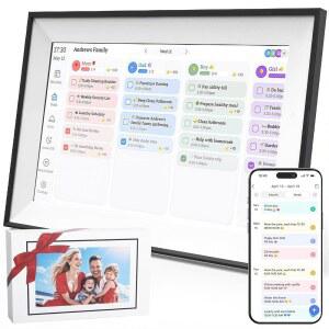터치 스크린이 있는 25.4cm(10.1인치) 스마트 패밀리 디지털 캘린더 - 올인원 플래너, 집안일 및 식사 차트, 구글/아웃룩/iOS와 동기화, Wi-Fi 책상 오거나이저 사진