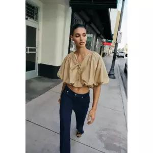 ZARA 벌룬 포플린 탑 - 샌드 {WLM}