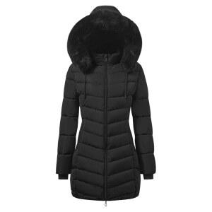 ASPO 여성용 롱 윈터 코트 방수 따뜻한 패딩 다운 재킷 플리스 안감 파카와 인조 모피 탈부착 후드