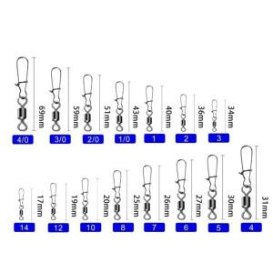 50개 낚시 커넥터 스테인리스 스틸 스냅 베어링 롤링 훅 바다 미끼 다기능 핀 지그