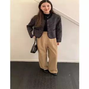 여친 빈티지 봄코트 체크 코트 라운드 톱 원픽1