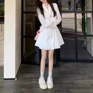 여자 폴리 핀턱 허리 슬림 셔츠원피스 투피스