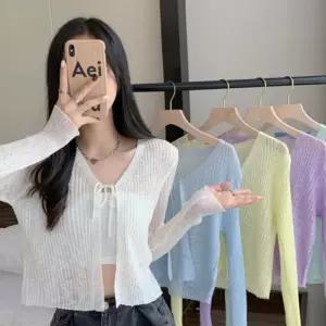 [라일리여성의류] Rly 여리핏 시스루 골지 여름 가디건 파스텔 볼레로