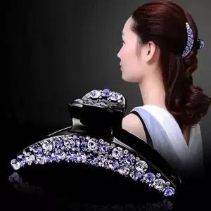 [골드스마일]큐빅장식 바나나형 헤어집게핀 반묶음용 머리핀 큐빅포인트 헤어핀