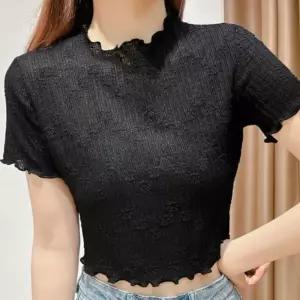 [라일리여성의류] Rly 프릴 시스루 이너 크롭 여름 반팔티 반팔 블라우