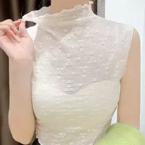 [라일리여성의류] Rly 반목 반폴라 셔링 시스루 크롭 나시티 나시 반팔