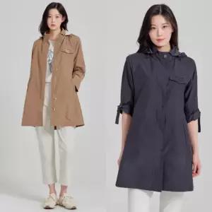지센 여성 봄 후드탈착 중기장 바람막이형 코트 LCCAP330