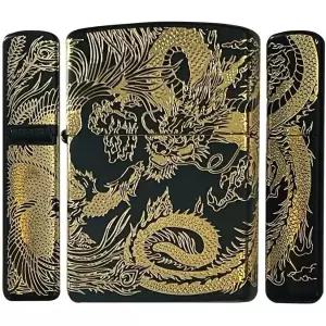 지포 라이터 일본 패턴 봉황 용 앤티크 라이타 심플 블랙