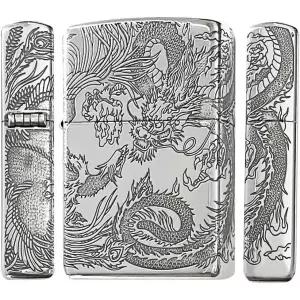 지포 라이터 일본 패턴 봉황 용 앤티크 라이타 심플 실버