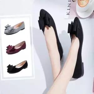 여자 플랫슈즈 스웨이드 리본 낮은굽 여성 구두 플렛 정장