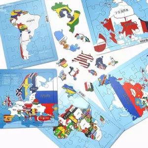 라인 퍼즐 목재 5대륙 세계 지도 판퍼즐 세트