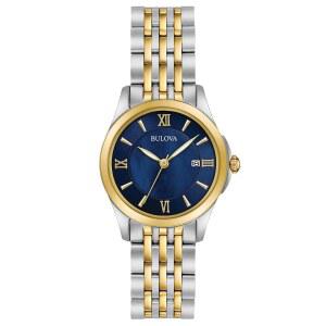 불로바 여성용 클래식 스테인리스 다이얼 스틸 및 마더 오브 시계