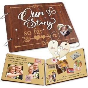 지금까지의 1년 우리 이야기 DIY 스크랩북 사진 키트 결혼식 빈티지 발렌타인데이 메모리 기념일 나무 스티커가 공예 기념 앨범 저널 커플 선물용