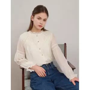 [하프클럽/르샵]차이나 카라 레이스 포인트 여성 금장 버튼 긴팔 셔츠 (DP1BA0