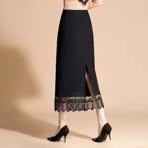 율랑팡 여사친 치마 롱 블랙 가을 H라인 일자 힙업 레이스 트임 한발 HO3