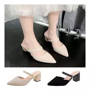 [제이프로젝]여성 스트랩 여름 스틸레토 뮬 슬링백 통굽 펌프스힐 스틸레토미들힐 힐 웨딩슈즈