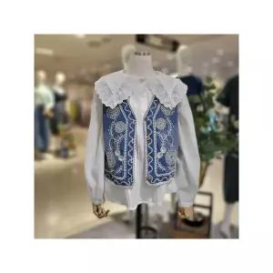 [하프클럽/파파야]  PNPRCD005B 레이스배색데님조끼가디건