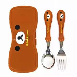 리락쿠마 뉴 스푼포크 케이스세트(얼굴)-브라운 아동식기 유아식기