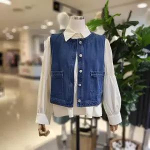 [하프클럽/파파야]  PNORVT001C 라운드넥크롭데님조끼