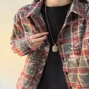 가을 남친 빨강 셔츠 레터링 보카시 체크 긴팔 카디건 OP3