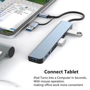 8in 2 도킹 스테이션 USB C타입 허브 (3.5mm 오디오 잭 어댑터 마이크로 SD 카드 리더 노트북/태블릿/휴대