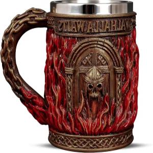 글로리 핸드메이드 바이킹 머그잔 - 20온스 발할라 게이트 맥주 스타인 304 스테인리스 스틸 노벨티 노르드