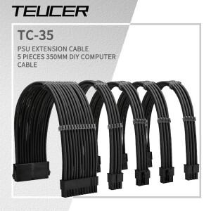 TEUCER 350mm PSU 연장 케이블 키트 마더보드 ATX 24핀 GPU PCI-E 6+2핀 8핀 CPU EPS 4+4핀 18AWG 전원 코